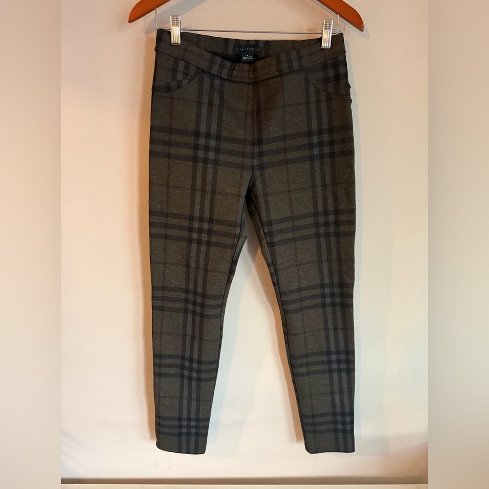 Sanctuary Olive Green Plaid‎ Slim Pants